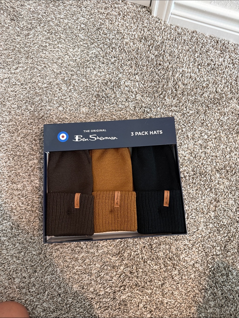 Ben Sherman 3-Pack Knit Beanies in Black, Brown, Mustard - Picture 3 of 5